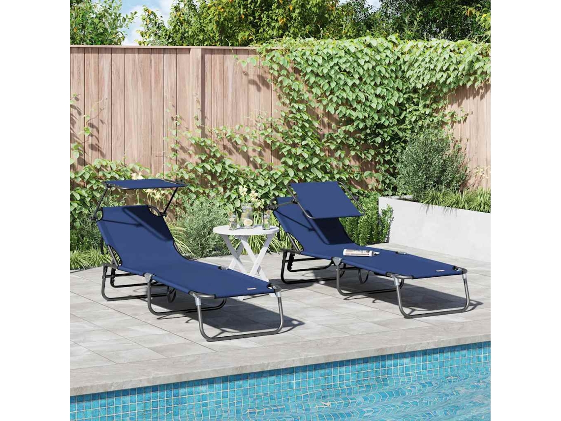 Vidaxl Espreguiçadeira Dobrável 2 Unid. Oxford Azul