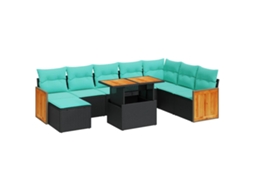 Maison Exclusive - 11 Pcs Conjunto Sofás Jardim C/ Almofadões Vime Pe/acácia Preto