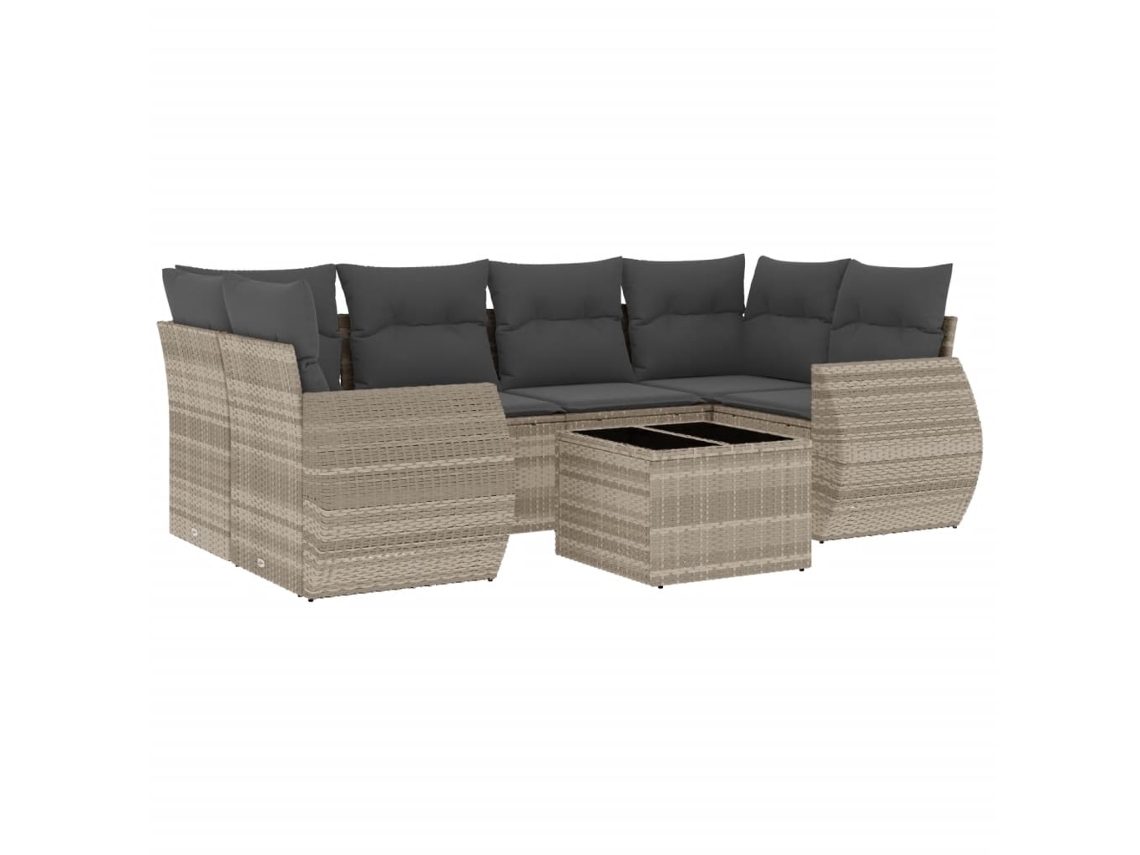 Conjunto de 7 Sofás Jardim com Almofadões Vime Pe Cinzento Claro MAISON EXCLUSIVE (7 pcs)