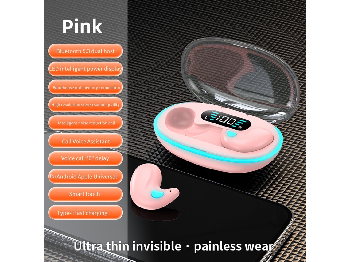 Mini Fones de Ouvido Invisíveis Sem Fio Bluetooth Som Surround Hifi MDUG (rosa)