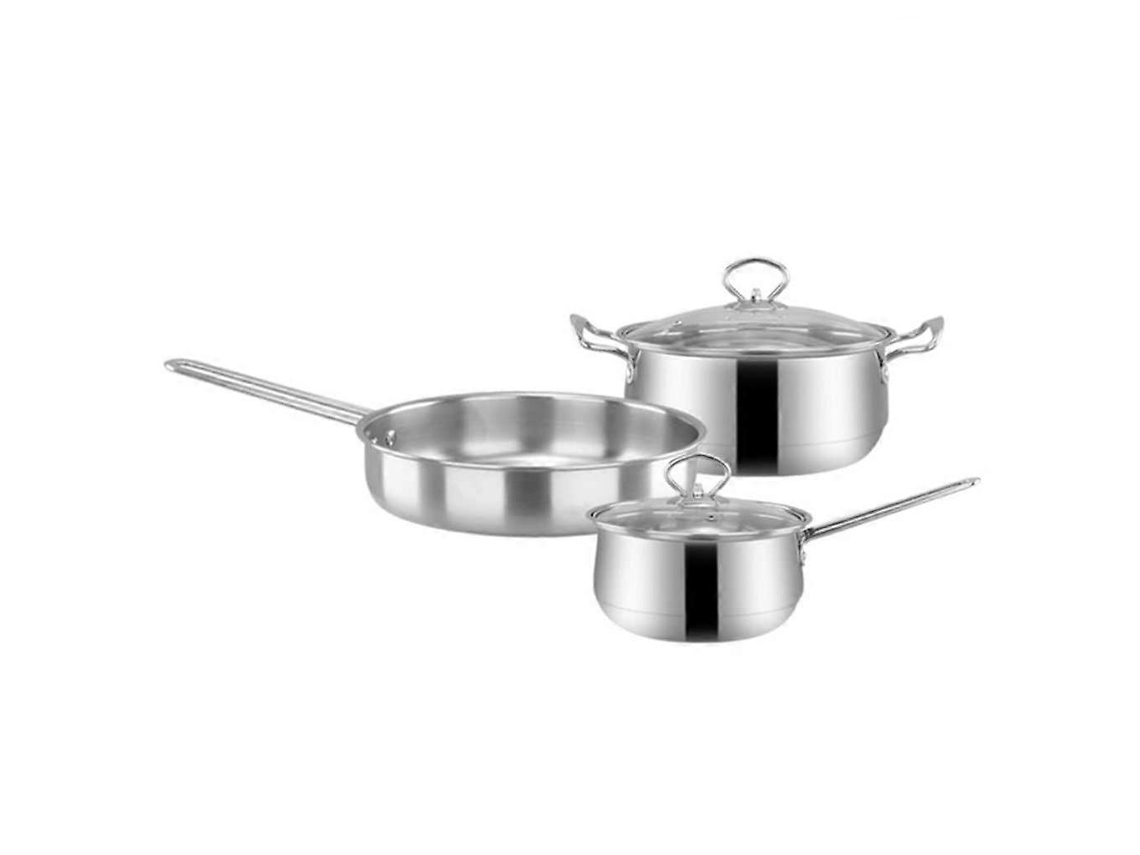 Conjunto De Panelas De Aço Inoxidável De 3 Peças Para Indução, Incluindo Frigideira, Panela Para Sopa E Panela Para Leite.