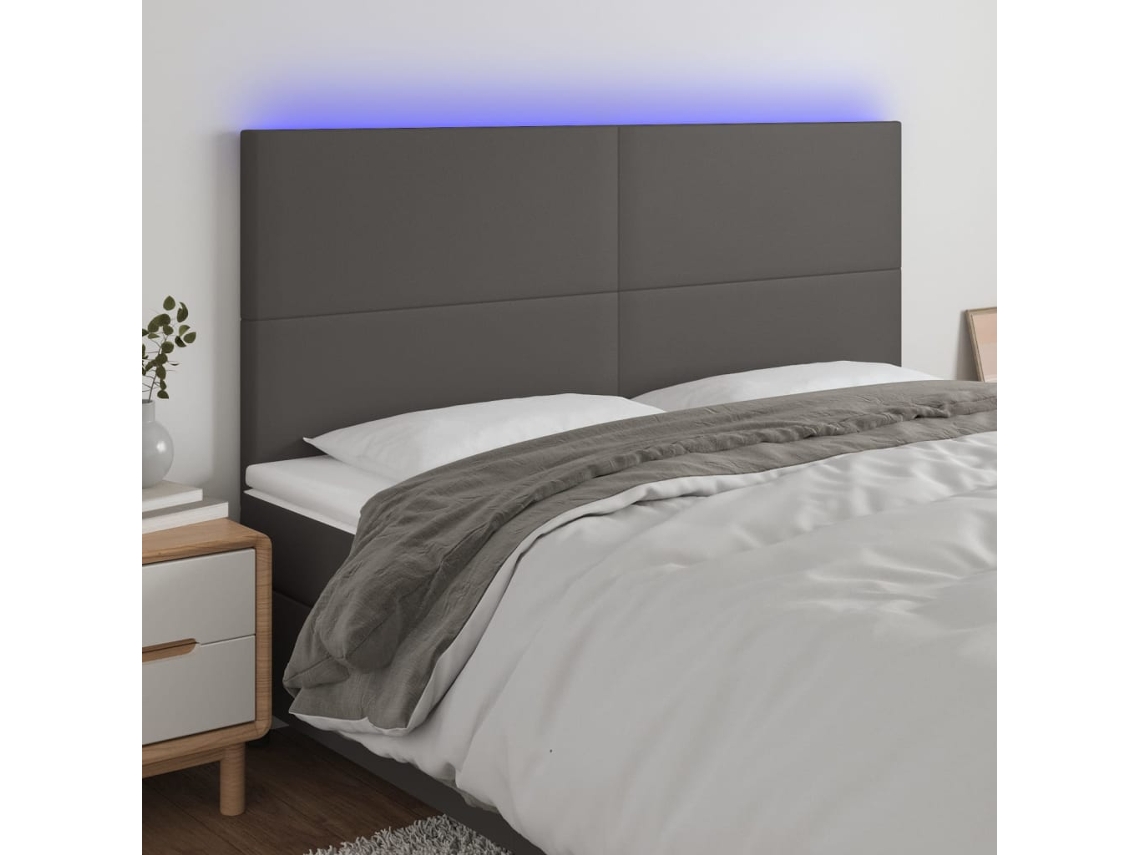 Cabecero con LED 200x5x118/88cm Piel Sintética Gris