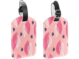 Conjunto De 2 Etiquetas Bagagem Viagem Com Alça Segurança, Estampa De Folha Rosa, Brancas