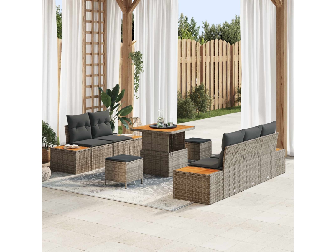 Vidaxl Conjunto De Sofá De Jardim 8 Unid. 7-número De Lugares Cinzeto