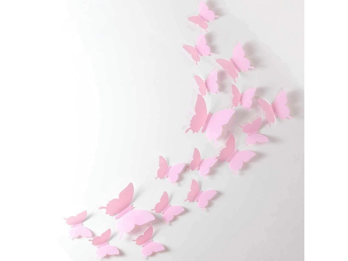 Lurelia Adesivo 3d Borboleta Natal Infantil Pvc Removível Rosa 24 Peças Quarto Jardim
