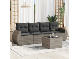 Vidaxl 5 Pcs Conjunto Sofás De Jardim C/ Almofadões Vime Pe Cinzento