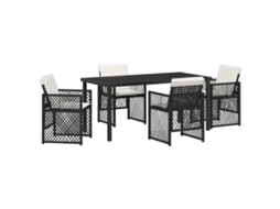 Conjunto 5 De Jantar De Jardim Com E Almofadas Vidaxl Preto Rattan Poliéster