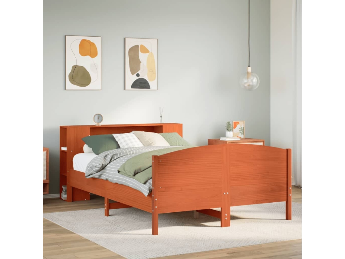 Vidaxl Cama Com Estante Sem Colchão 150x200 Cm Pinho Maciço
