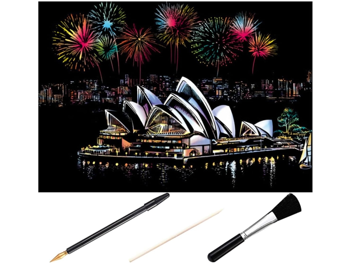 Kit De Arte Raspável Diy Com 4 Peças Cidade Noturna