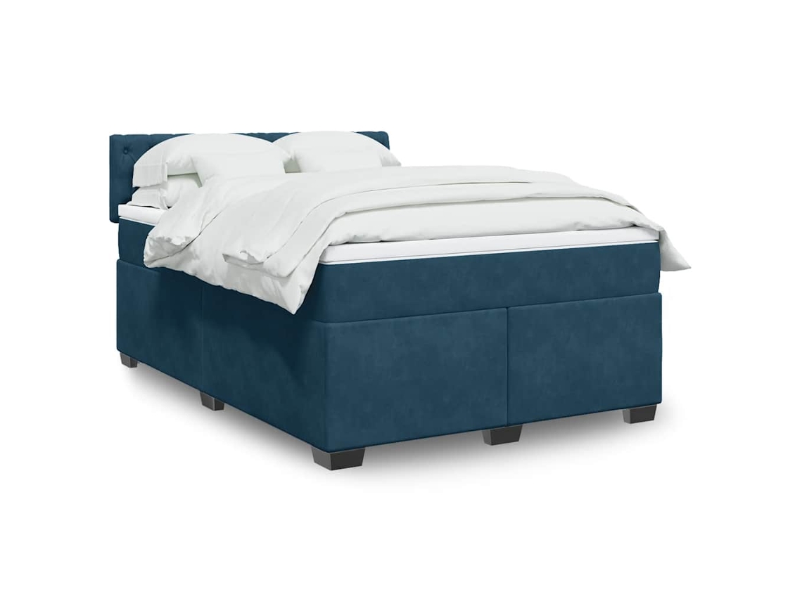 Vidaxl Cama Com Molas/colchão 140x200 Cm Veludo Azul-escuro