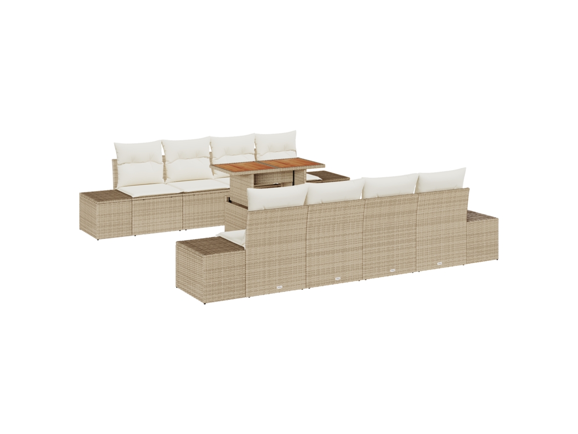 Conjunto 9 Sofá De Jardim Vidaxl Bege Vime Pe (100 X 55 X 73 Cm)