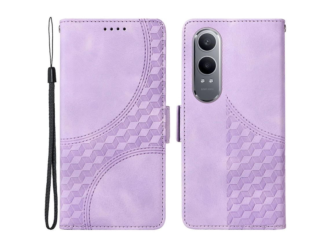 Compre Para Oneplus Nord Ce4 Lite 5g / Oppo K12x 5g (china) Capa De Couro Com Estampa De Losango E Suporte Com Alça Roxa