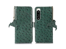 Capa Tkdaddy Para Sony Xperia 5 Iv 5g Com Bloqueio Rfid Em Couro Bovino Legítimo, Textura De Avestruz, Verde