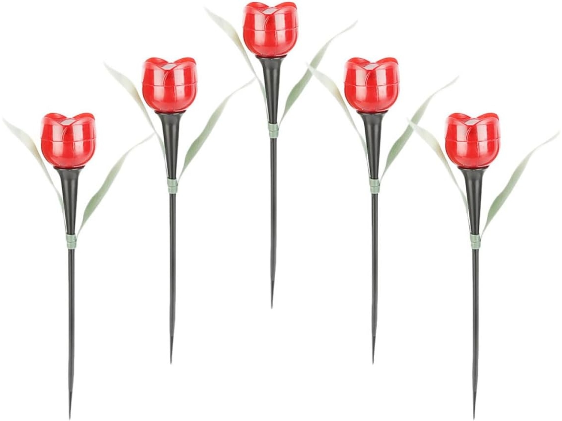 Conjunto De 5 Luminárias Solares De Jardim Com Design De Tulipa, Luminárias Solares De Solo Para Ext Gokoco