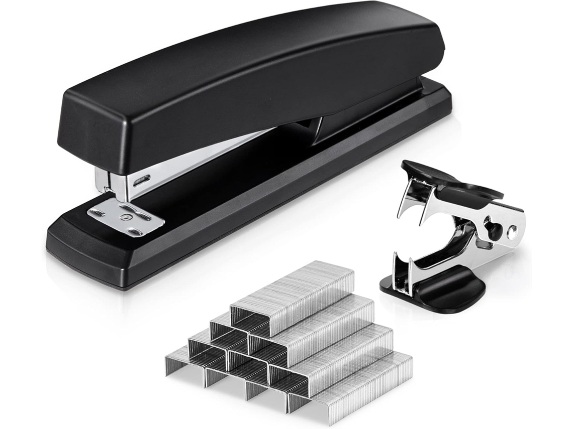 Grampeador De Mesa Para Escritório, Capacidade Para 25 Folhas, Inclui 1000 Grampos E Removedor De Grampos, Preto. Aquaforge