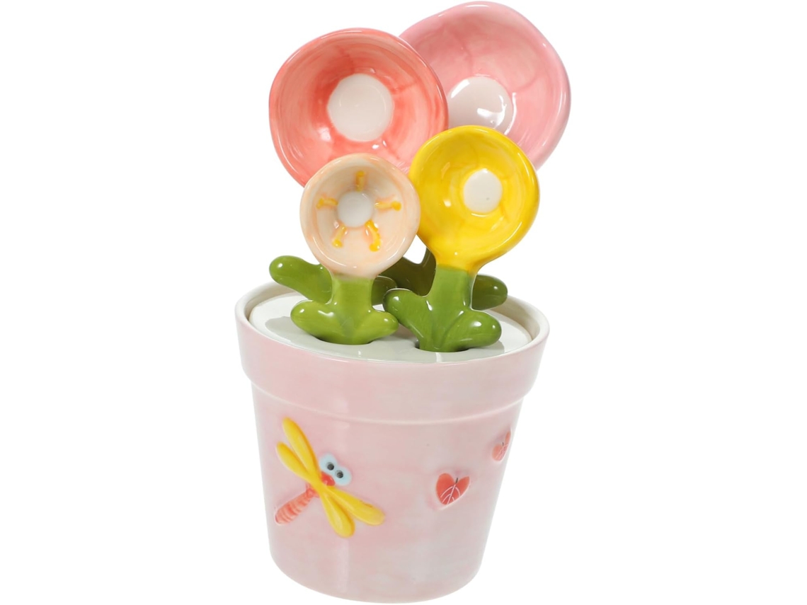 Conjunto De 1 Colher Medidora Cerâmica Com Base Em Formato Flor
