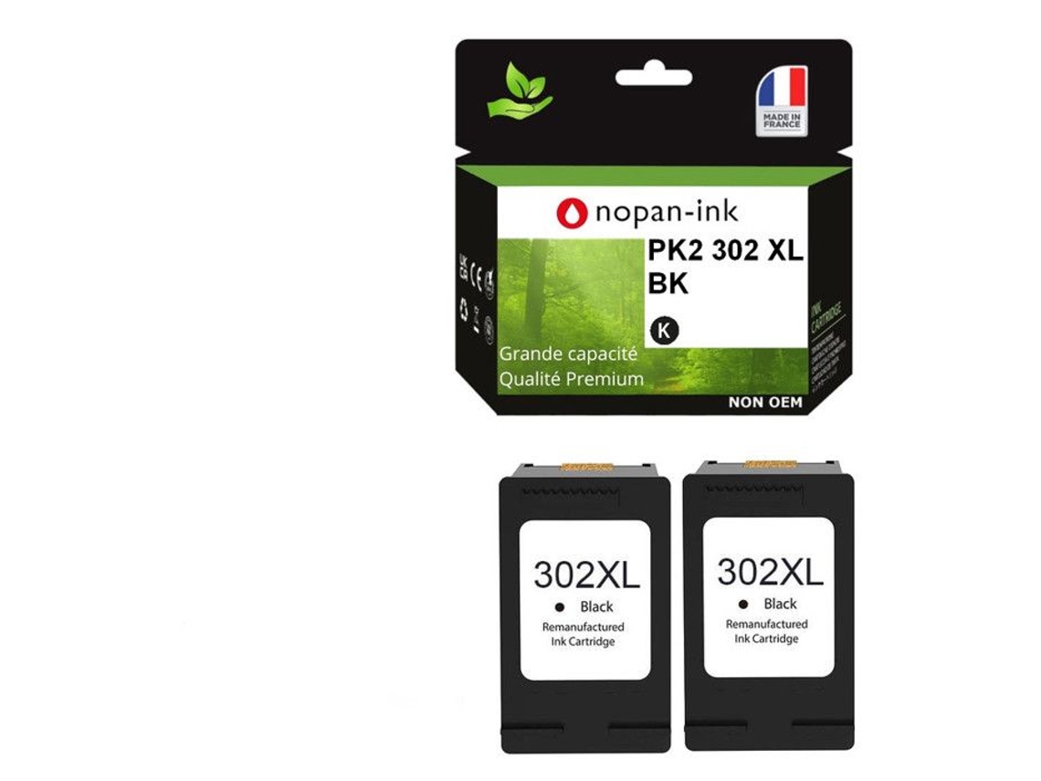 302xl Fabricado Na França, 2 Cartuchos De Tinta Recondicionados Para Hp 302 Xl Preto F6u68ae/f6u66ae Compatível Com Deskjet 3639 3630 3632 E Nopan Ink
