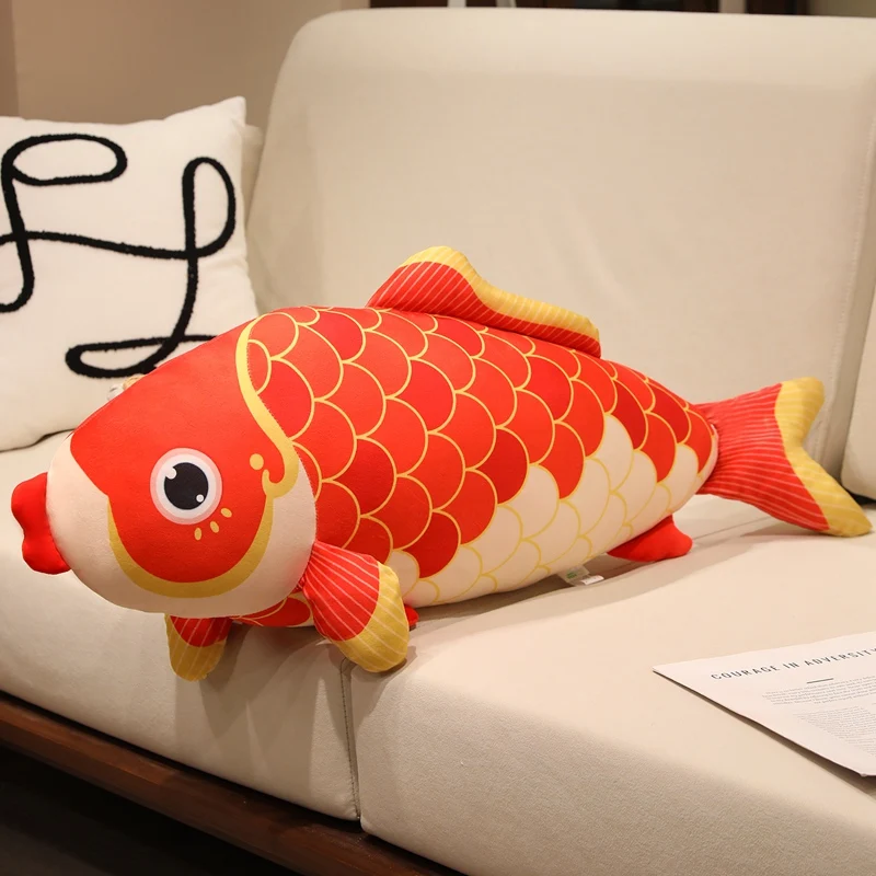 Lindo Brinquedo de Pelúcia Realista de Peixe Koi em Estilo Desenho Animado MDUG (vermelho, 100 Cm)