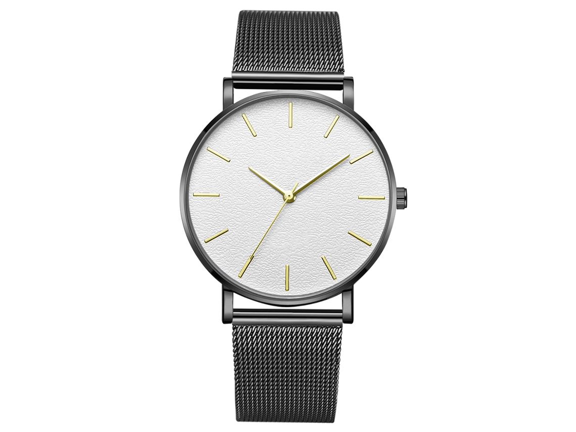 Relógio de pulso analógico de quartzo com mostrador redondo, acessório de joalheria simples e elegante.