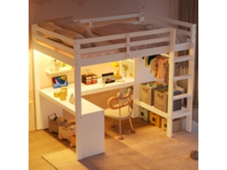 Cama de casal 140x200 cm com gavetas e cabeceira KOMHTOM