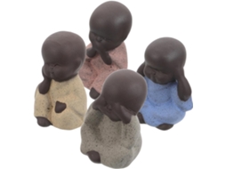 Kit de 4 Estatuetas de Jardim em Cerâmica, Representando Mini Monges na Cor Violeta, Ideais para Decoração de Mesas e CHABERLU
