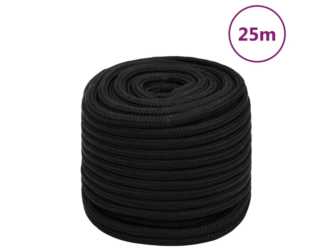 Vidaxl Corda De Trabalho 16 Mm 25 M Poliéster Preto