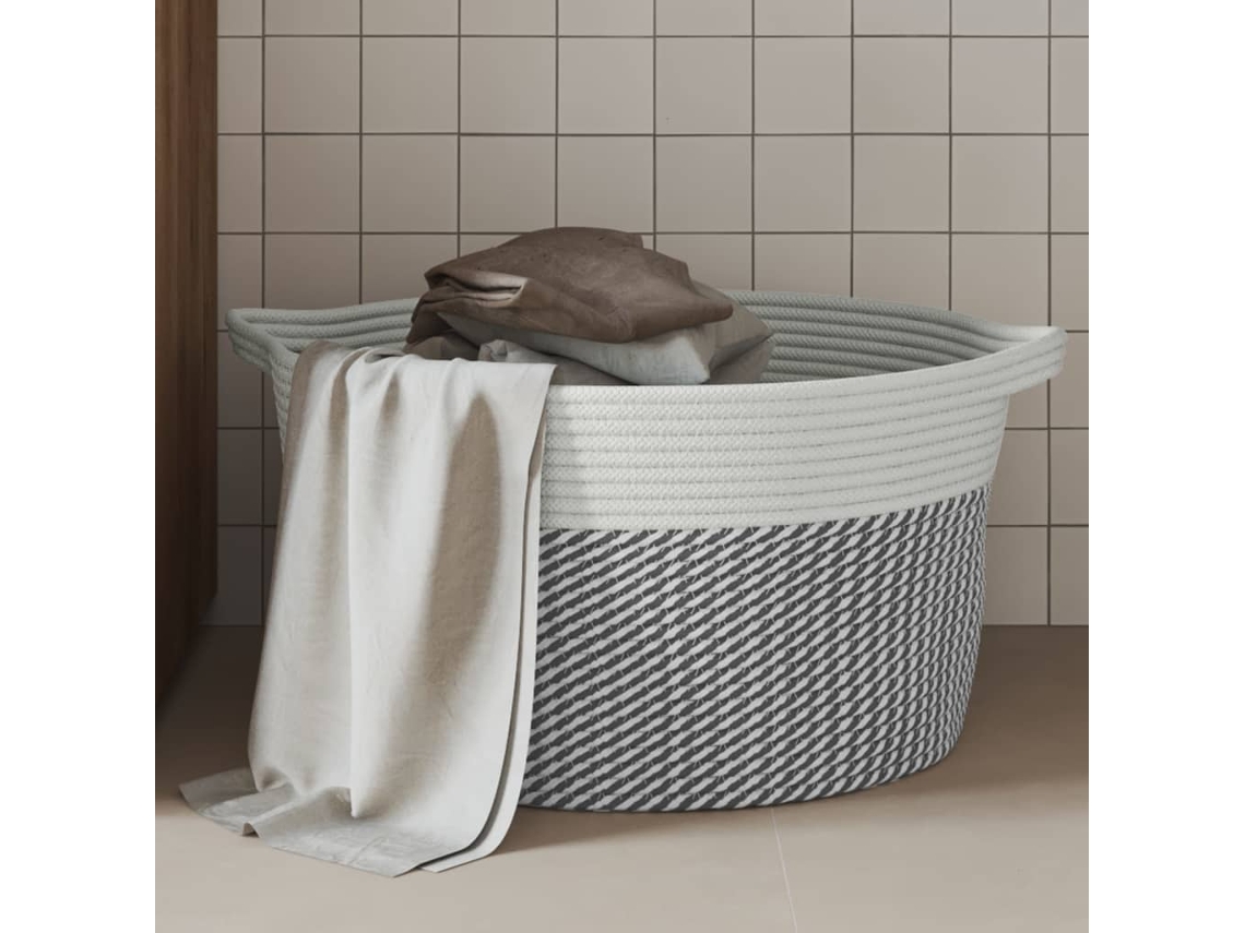Vidaxl Cesto De Arrumação Ø45x25 Cm Algodão Cinzento E Branco