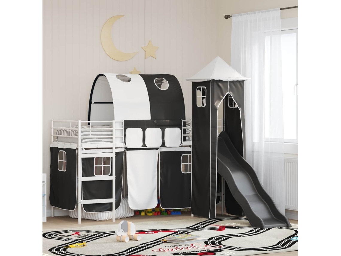 Vidaxl Estrutura de Cama Loft para Crianças Branco e Preto 75 X 190 Cm