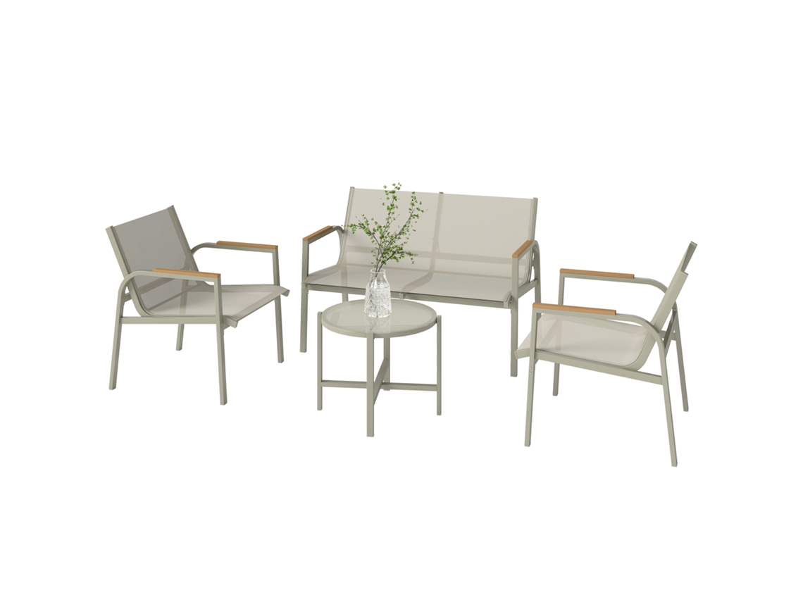 Conjunto, Na Cor Verde, Ideal Para Jardim, Com Sofá, 2 Poltronas, Mesa Lateral, Resistente Clima, Design Prático E Funcional