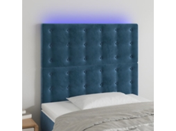 Cabeceira Camapainel De Cabeceira C/ Luzes Led Veludo 80x5x118/128cm Azul Escuro Lovely Home