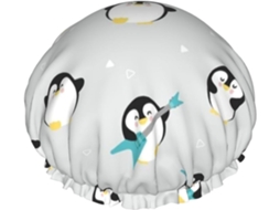 Touca De Banho Dupla Impermeável Com Estampa Pinguim Fofo, Faixa Elástica Extra Larga, Reutilizável Para Homens E
