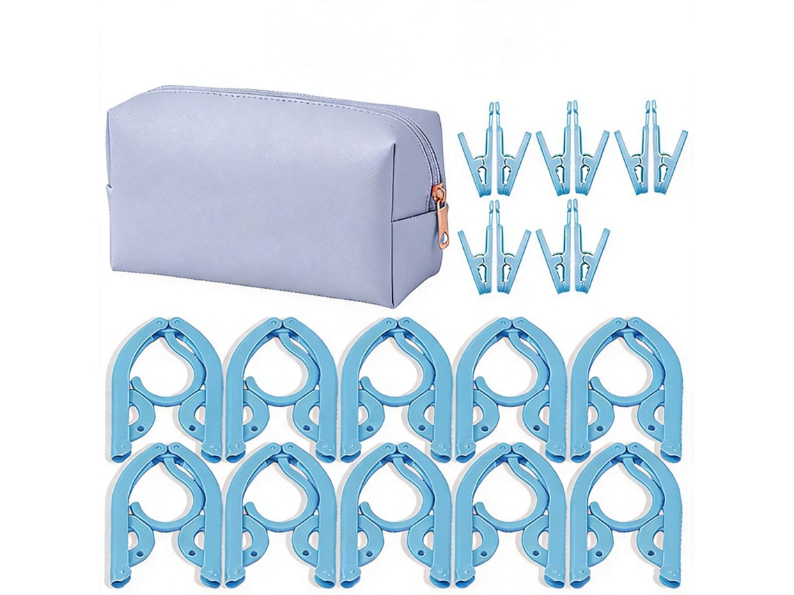Conjunto Cabides Eifson Dobráveis Viagem 10 Cabides Com 10 Pregadores + Bolsa (azul)