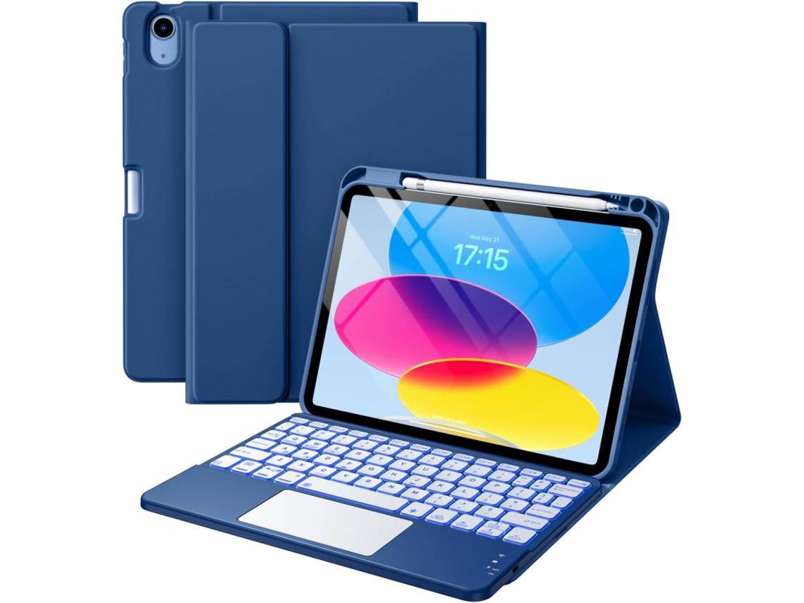 Capa Teclado Bluetooth Czhhmart Para Ipad Pro11 (2024) Polegadas, Teclado Retroiluminado Sensível Ao Toque (azul Marino)