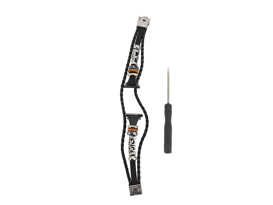 Cinto De Relógio Inteligente Estilo Étnico Vintage Couro Pu 20mm Preto Para Homens E Mulheres