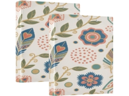 Pasta Escolar Boho Azul com Estampa Pena e Flor, 3,8cm 1,5 Polegadas, 3 argolas com Camada para Bolsa, Pacote com 1 ou 2 unidades