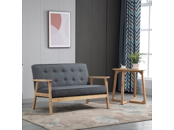 Sofá Cinza Para Dois Lugares, 113x67x78 Cm, Com Encosto Almofadado, Pernas De Madeira Antiderrapantes E Botões Tufados