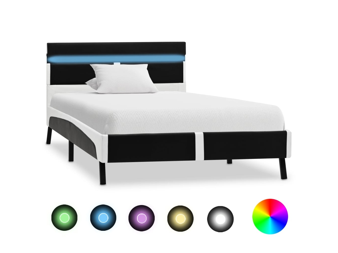 Vidaxl Estrutura De Cama C/ Led 90x200 Cm Couro Artificial Preto