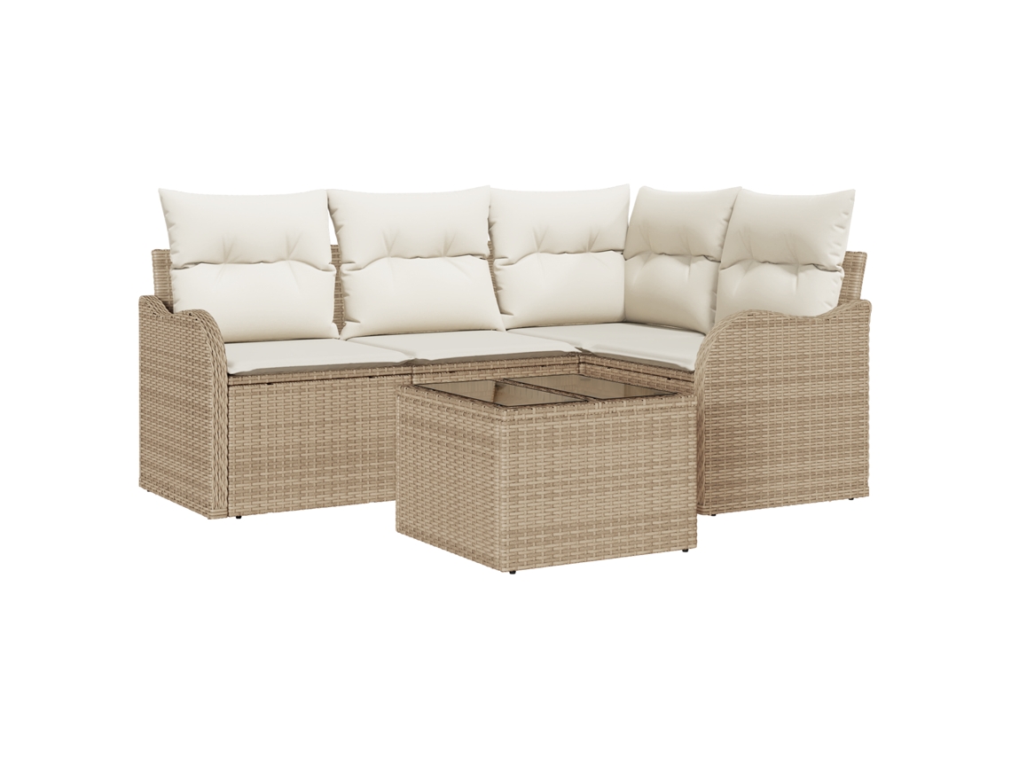 Conjunto 5 Conjunto De Jardim Vidaxl Bege Vime Pe (177,5 X 122,5 X 69 Cm)