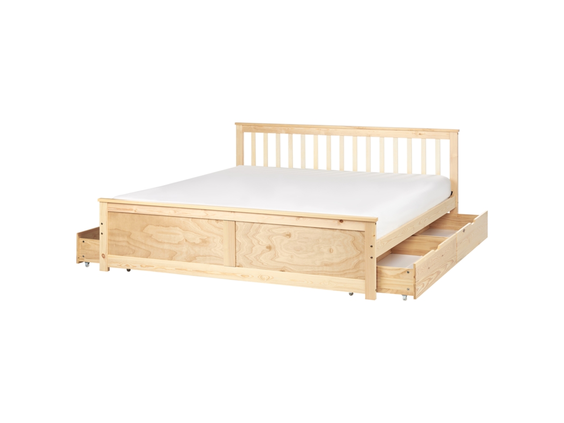 Cama Con 4 Cajones Beliani Olendon De Madera De Pino Marrón 189x206x82