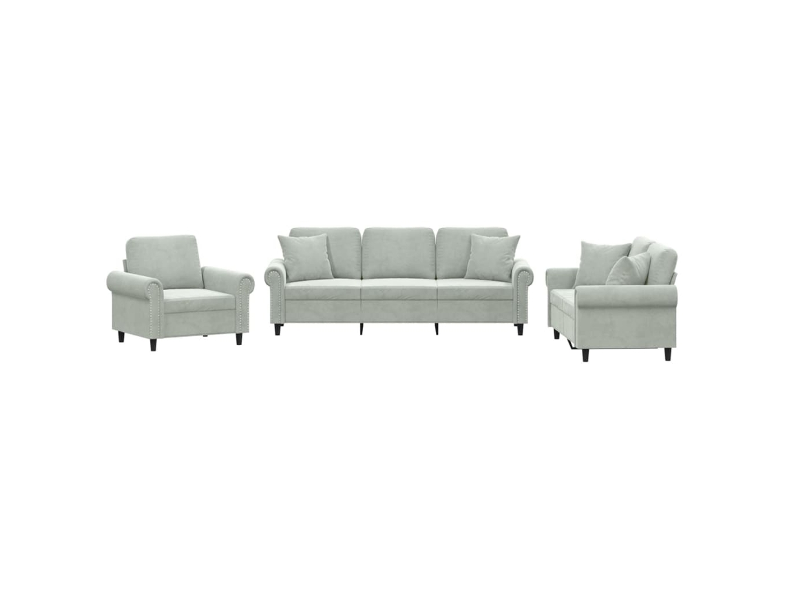 Conjunto de 3 Sofás com Almofadas Veludo CINZENTO CLARO MAISON EXCLUSIVE