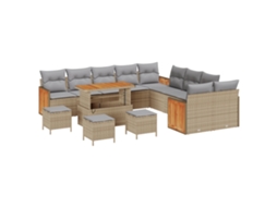 Conjunto 14 Conjunto De Sofá De Jardim Vidaxl Bege Vime Pe (283 X 289 X 85 Cm)