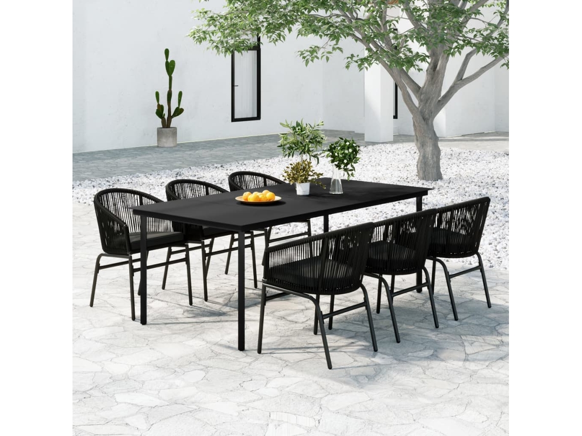 Jogo De Jantar 7 Peças Para Jardim Preto Dkd Home Decor