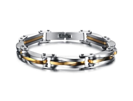 Masculino Ouro-Prata Titânio Aço Pulseira Manguito Corrente Elo Presente HUEIHWOH