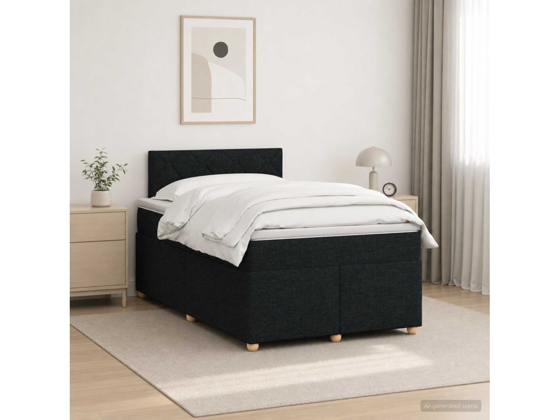 Vidaxl Cama Box Spring Com Colchão Preto 120 X 190 Cm Tecido