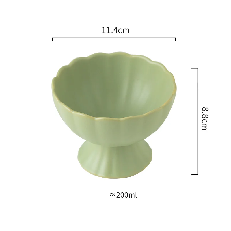 (verde Militar, 11,4 Cm) Uma Tigela De Cerâmica Com Haste, 200 Ml, Adequada Para Servir Smoothies, Geleias, Sorvetes, Etc.