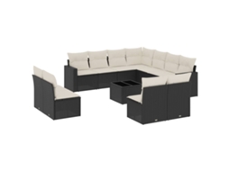 Conjunto 12 de sofás de jardim c/ almofadões VIDAXL vime PE preto