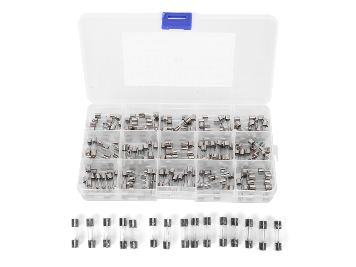 Kit de Fusíveis de Vidro 5x20mm 0,1a 30a 150 Peças com Isolamento e Retardante de Chamas