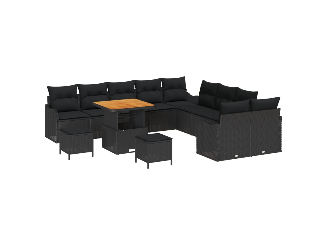 Conjunto 13 Móveis De Jardim Vidaxl Preto Vime Pe (286 X 289 X 85 Cm)