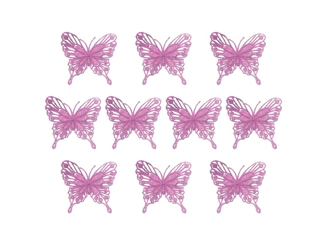 Pack de 10 Borboletas de Camada Única Cor de rosa com Pó de Ouro para Decoração LAXISCREED