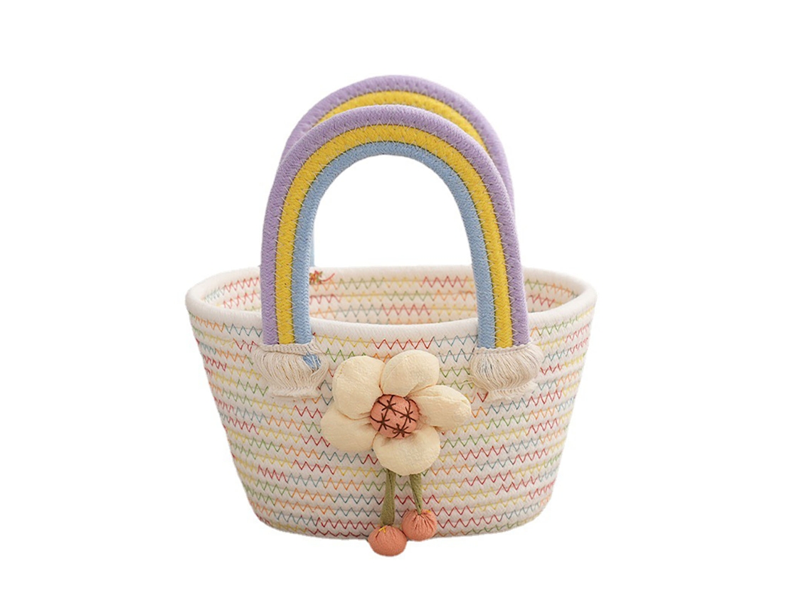 Bolsa de tecido trançado com bainha floral, cesta de arame de algodão reforçada AQUAFORGE